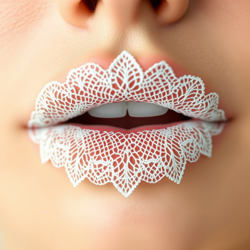 Delicate lace lips intricately detailed in pure white, featuring a semi-sheer effect that reveals the natural lip color beneath the intricate pattern