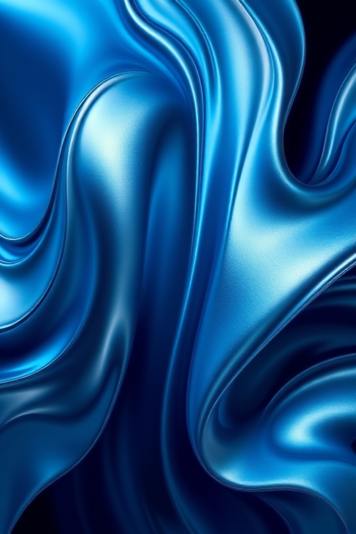 Generate an abstract image with flowing blue and silver shapes, high contrast, smooth gradients, using a DSLR camera at f/2.8, 1/125s, ISO 100, wide-angle lens, and soft focus effect.