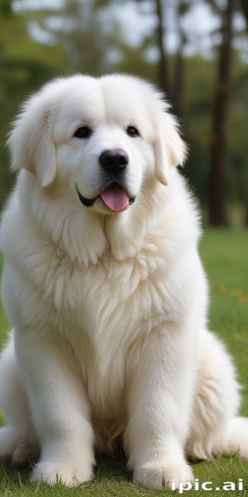 A Fluffy White Dog Sitting Gracefully in a Sunny Green Park.