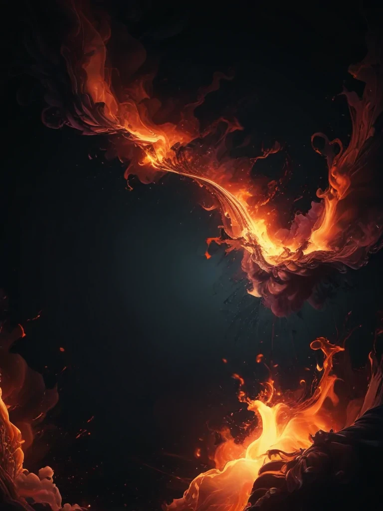 Dynamic Dance of Flames and Smoke Against a Dark Background