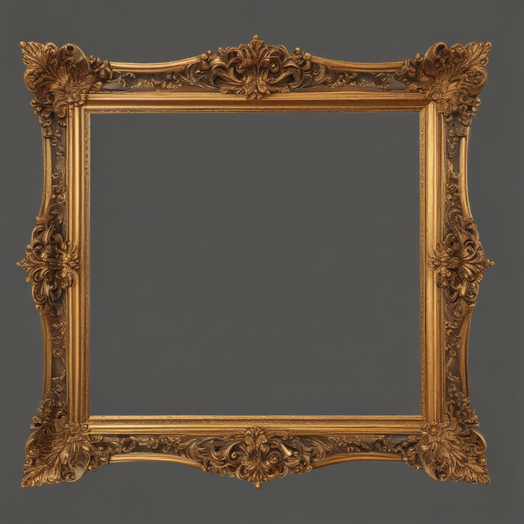 Ornate Golden Picture Frame with Intricate Floral and Leaf Designs
