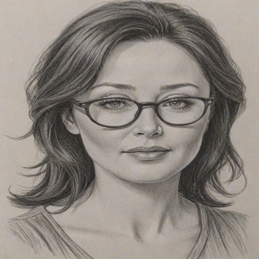 Pleasing Shannen Doherty, pencil sketch, portrait of Bewitching woman 1945s in glasses, hair style beatnik, outline, clear lines, fine lines, 8k