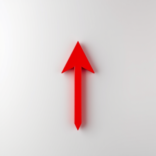 create a sleek, glossy red arrow pointing downwards in a minimalist style, with a soft gradient finish to enhance depth, use a 50mm lens, f/2.8 aperture, 1/200 sec shutter speed, capture with a DSLR camera, top-down view, and enhance image quality with high resolution.