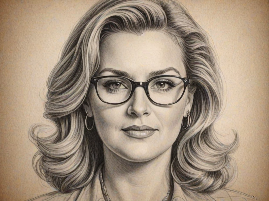 Stunning Trisha Yearwood, pencil sketch, portrait of Captivating woman 1951s in glasses, hair style beatnik, outline, clear lines, fine lines, 8k