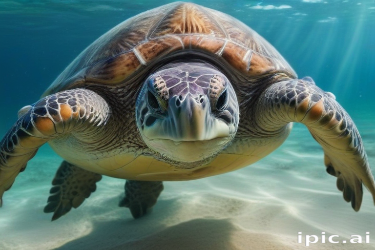 Majestic Sea Turtle Gracefully Gliding Through Crystal Clear Ocean Waters