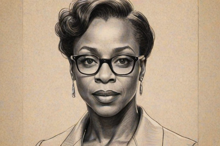 Elegant Marianne Jean-Baptiste, pencil sketch, portrait of Wonderful woman 1926s in glasses, hair style beatnik, outline, clear lines, fine lines, 8k