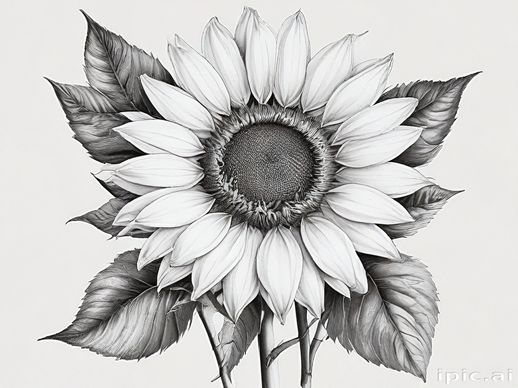 Elegant Black and White Illustration of a Beautiful Sunflower with ...