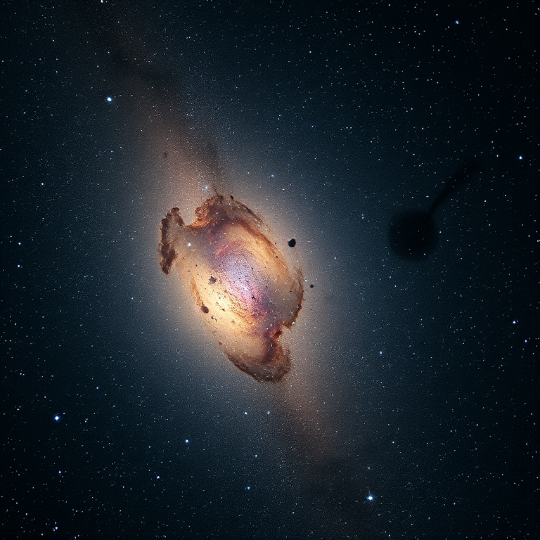 A high-resolution image of a galaxy surrounded by stars and nebulae, captured with a Canon EOS R5, 24mm lens, f/2.8 aperture, ISO 800, 30-second exposure, astrophotography style, taken from a remote location with minimal light pollution.