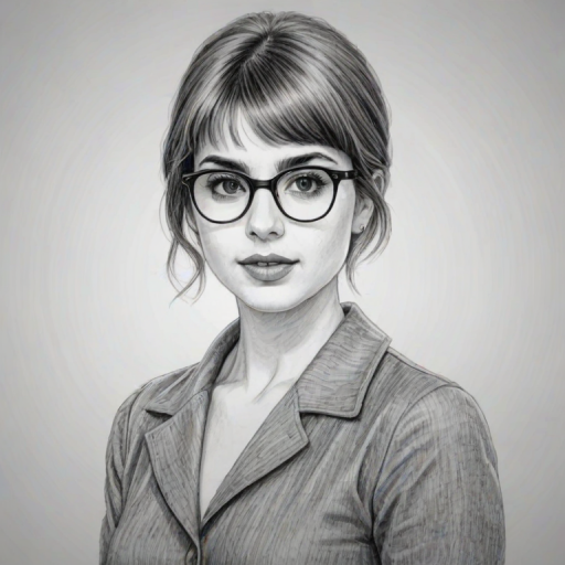 Pleasing Sami Gayle, pencil sketch, portrait of Ravishing woman 1975s in glasses, hair style beatnik, outline, clear lines, fine lines, 8k