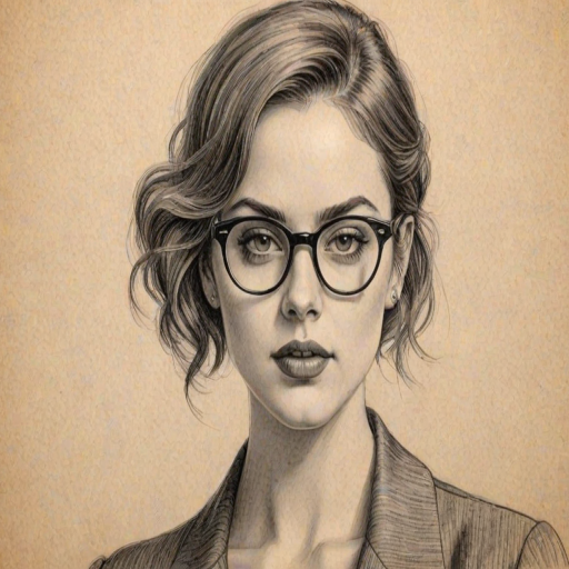 Magnificent Elizabeth Gillies, pencil sketch, portrait of Attractive woman 1924s in glasses, hair style beatnik, outline, clear lines, fine lines, 8k