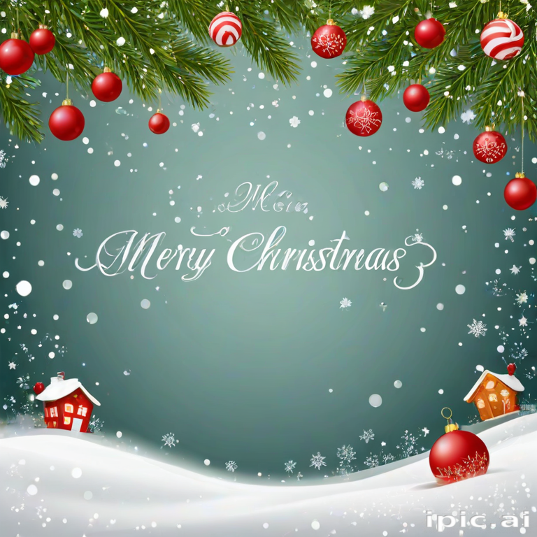 Festive Holiday Scene with Snow, Ornaments, and a Joyful Greeting