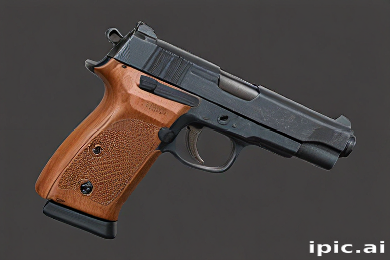 A Detailed View of a Modern Handgun with Wooden Grip Design.