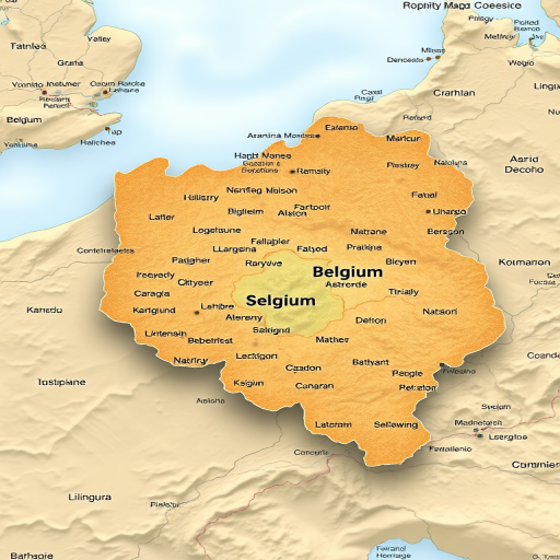 Create a detailed map of Belgium with clear borders and labeled regions, using a high-resolution camera with a focal length of 50mm, aperture set to f/8, shot from an aerial view, styled as a digital illustration.
