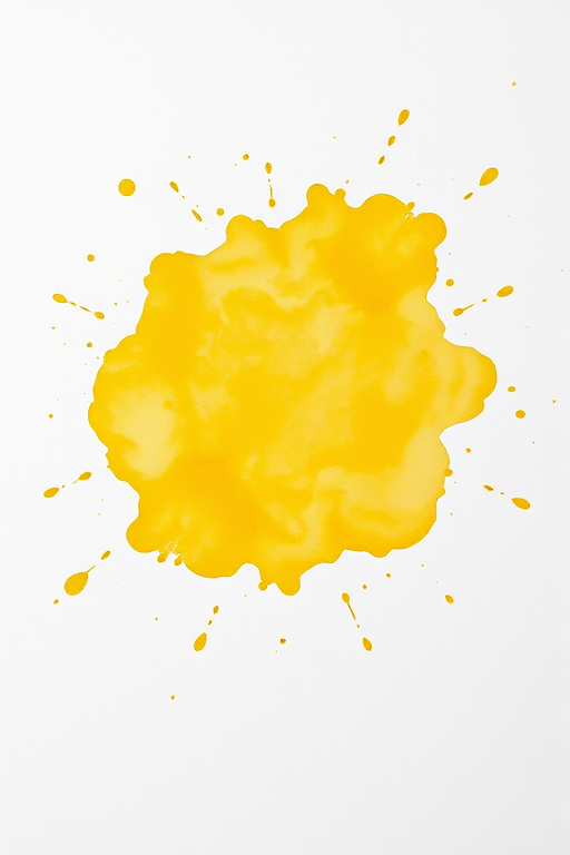Create a high-resolution watercolor image of a textured yellow splash on white paper, taken with a Canon EOS 5D Mark IV, 50mm lens, f/8 aperture, ISO 100, natural lighting, top-down angle for clarity and detail.