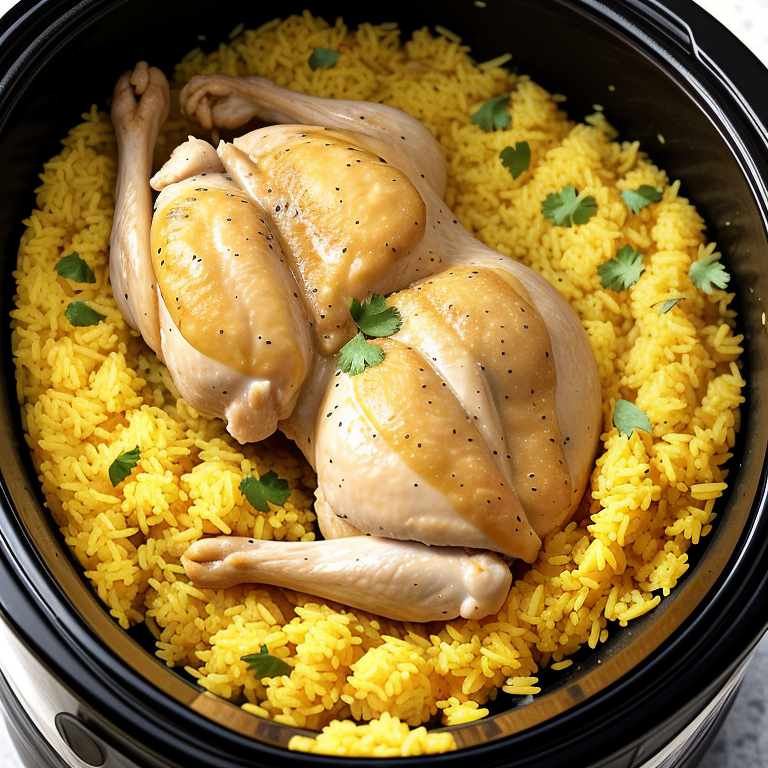 chicken and yellow rice in the crock-pot