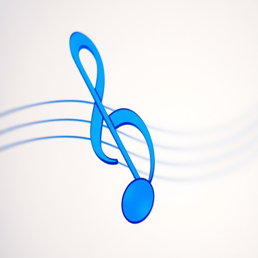 Create a vibrant blue musical note on a transparent background, captured with a DSLR camera, using a 50mm lens at f/2.8, ISO 100, and a shallow depth of field to enhance clarity and focus.