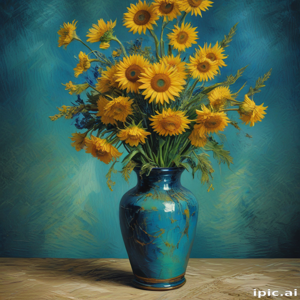 Vibrant Sunflowers in a Beautifully Crafted Blue Vase Against a ...