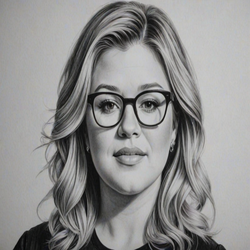 Gorgeous Kelly Clarkson, pencil sketch, portrait of Sublime woman 1961s in glasses, hair style beatnik, outline, clear lines, fine lines, 8k