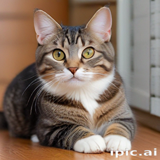 A Playful Tabby Cat with Striking Green Eyes Relaxing at Home.