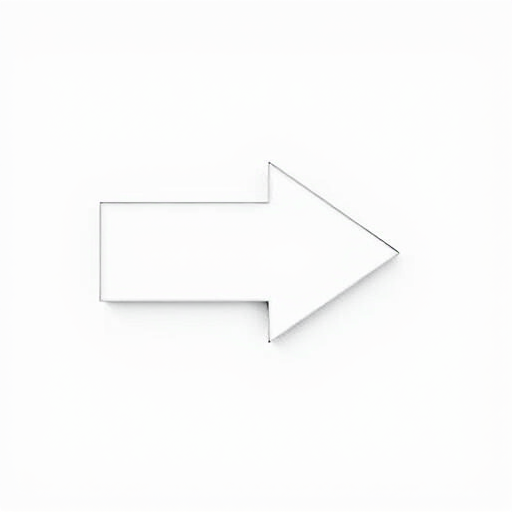 Create an image of a large right arrow pointing to the right on a plain white background, using a DSLR camera set to f/8, ISO 100, and a shutter speed of 1/125 sec, taken from a straight-on perspective with a professional lighting setup to enhance clarity and contrast.