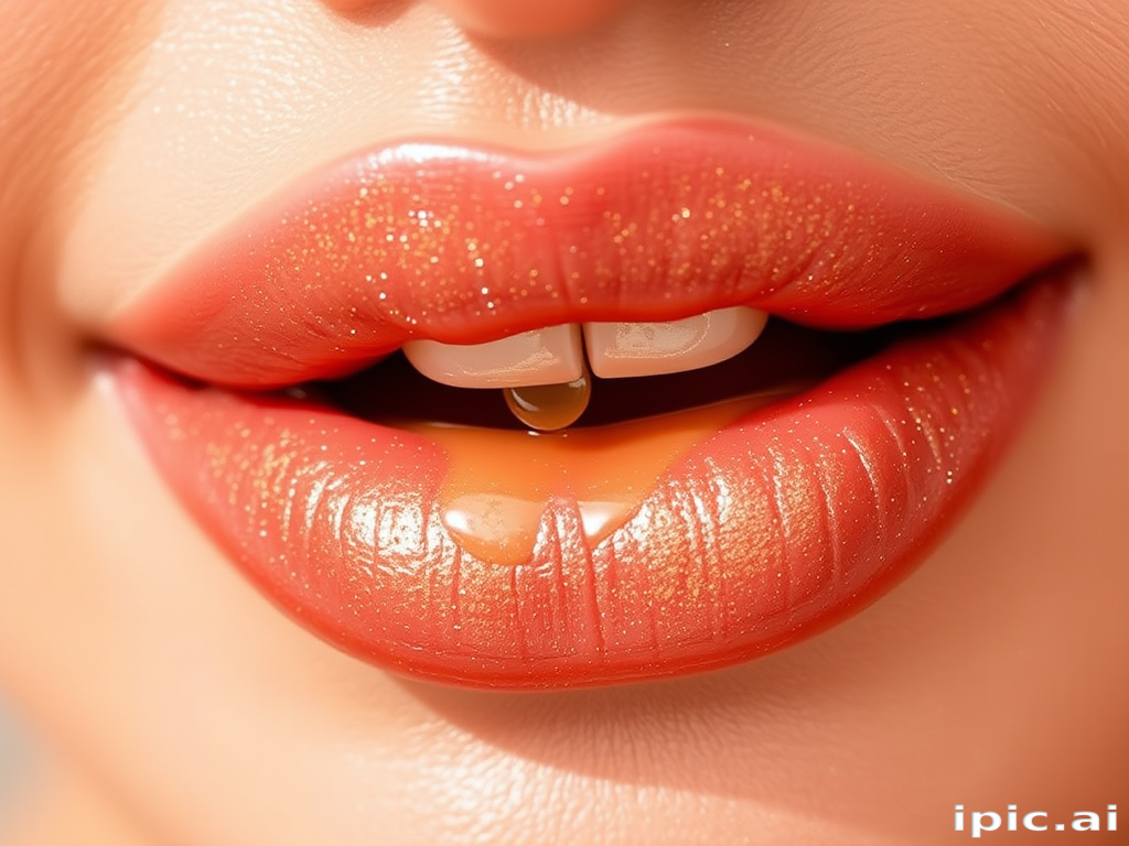 Luxurious "Champagne Fizz" lip oil combines nourishing ingredients with subtle golden shimmer, leaving lips looking plump, hydrated, and effortlessly glamorous