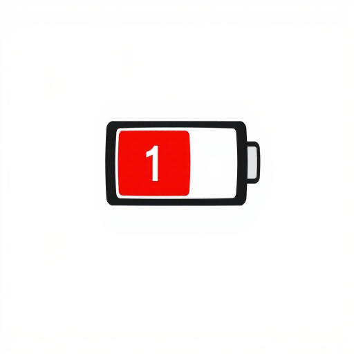 A simple illustration of a battery icon showing 1 percent charge with a red section indicating low battery on a plain white background.