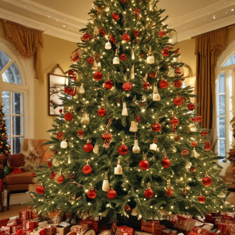 Beautifully Decorated Christmas Tree with Red Ornaments and Sparkling ...
