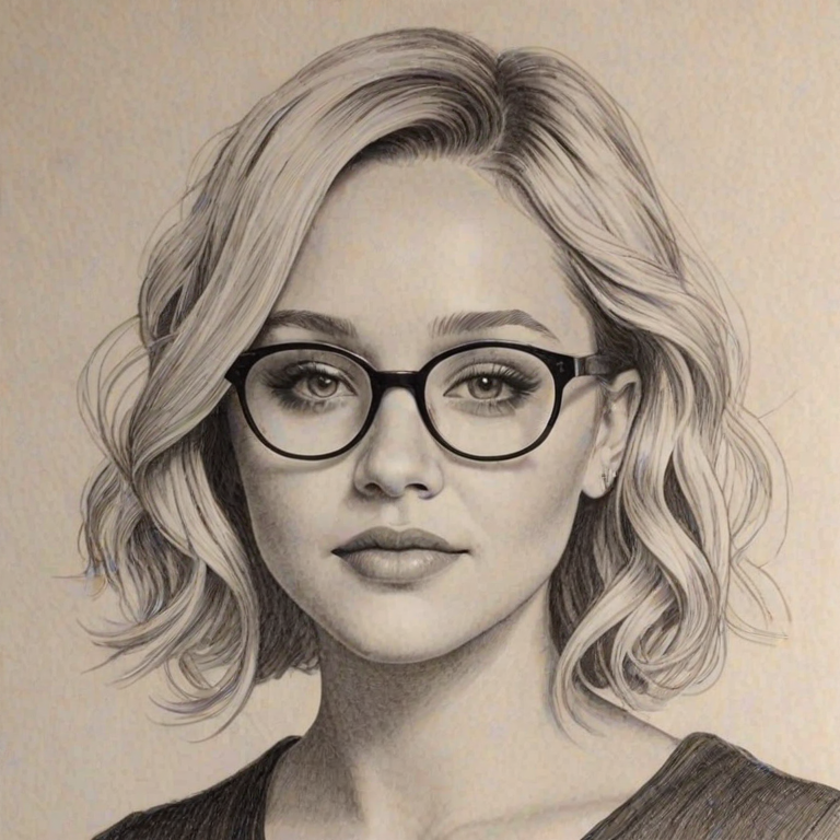 Gorgeous Amanda Bynes, pencil sketch, portrait of Captivating woman 1927s in glasses, hair style beatnik, outline, clear lines, fine lines, 8k