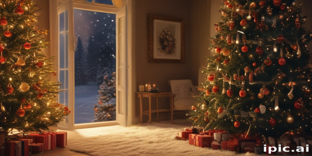 Cozy Christmas Scene with Beautifully Decorated Trees and Gifts Galore
