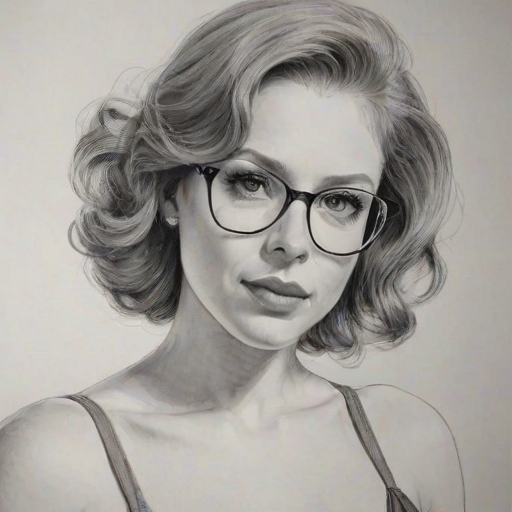 Pleasing Maitland Ward, pencil sketch, portrait of Splendid woman 1957s in glasses, hair style beatnik, outline, clear lines, fine lines, 8k