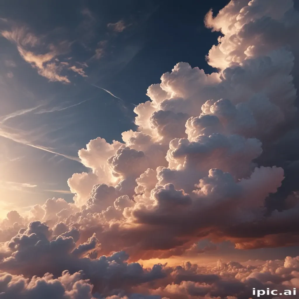 Majestic Sunset Clouds Illuminated by Warm Golden Sunlight in the Sky