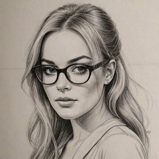 Ravishing Lindsay Lohan, pencil sketch, portrait of Beauteous woman 1980s in glasses, hair style beatnik, outline, clear lines, fine lines, 8k
