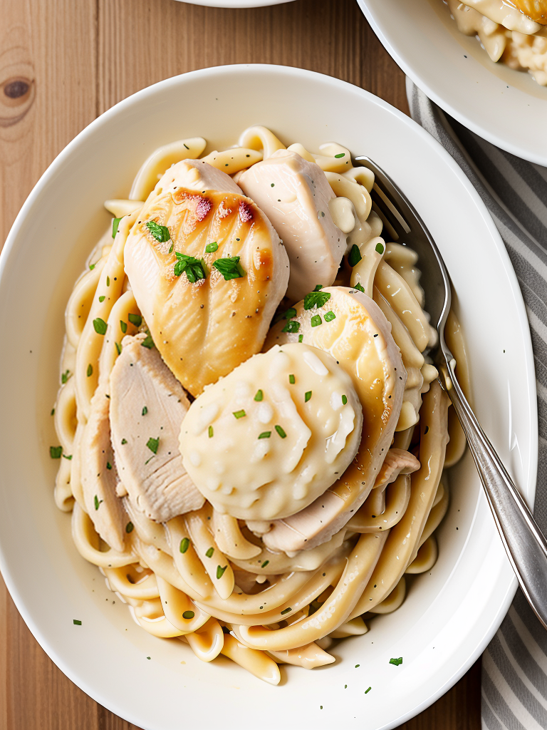 chicken and noodles over mashed potatoes