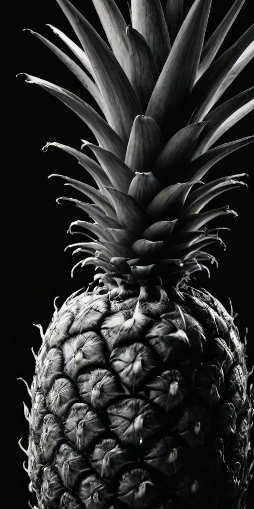 a black and white image of a pineapple against a dark background