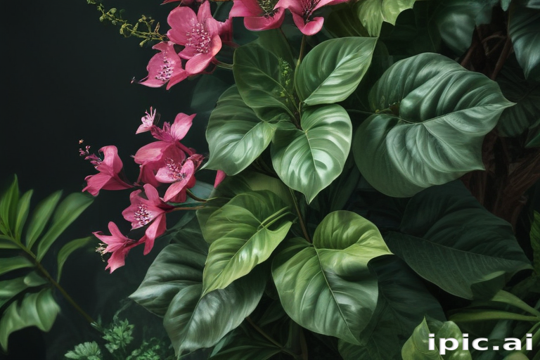 Vibrant Tropical Flowers and Lush Green Foliage in a Serene Arrangement