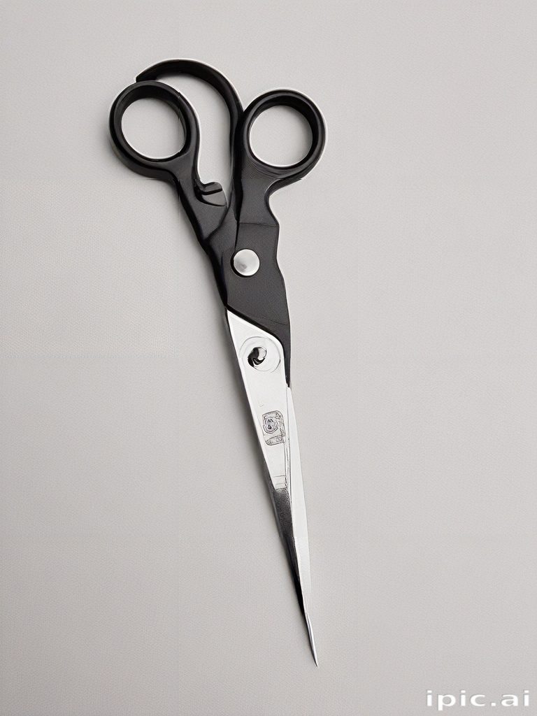 A Pair of Sharp Scissors with Black Handles on a Neutral Background.
