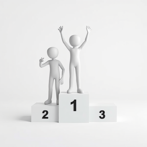 3D rendering of three stick figures celebrating on a winner's podium, with podium labeled 1, 2, and 3, soft shadows, HDR lighting, 50mm lens, f/8 aperture, ISO 100, shallow depth of field, symmetrical composition, white background.