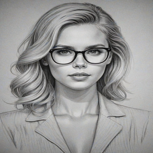 Elegant Claire Holt, pencil sketch, portrait of Alluring woman 1951s in glasses, hair style beatnik, outline, clear lines, fine lines, 8k