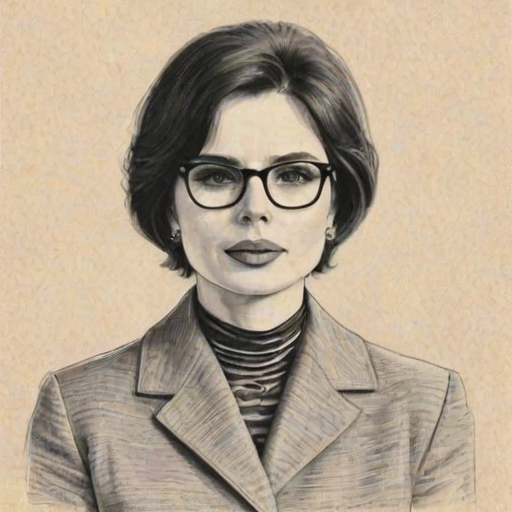 Dazzling Isabella Rossellini, pencil sketch, portrait of Superb woman 1966s in glasses, hair style beatnik, outline, clear lines, fine lines, 8k