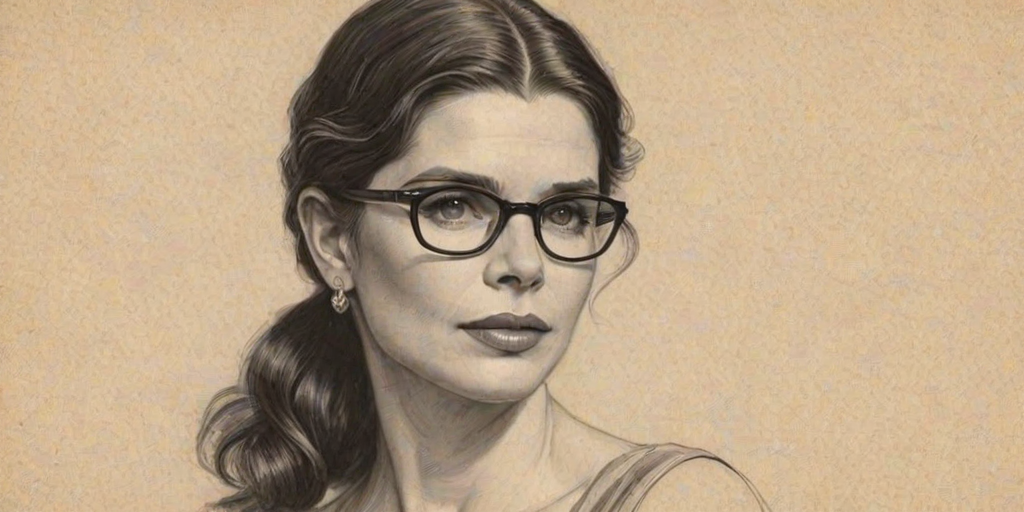 Ravishing Julia Ormond, pencil sketch, portrait of Beauteous woman 1926s in glasses, hair style beatnik, outline, clear lines, fine lines, 8k