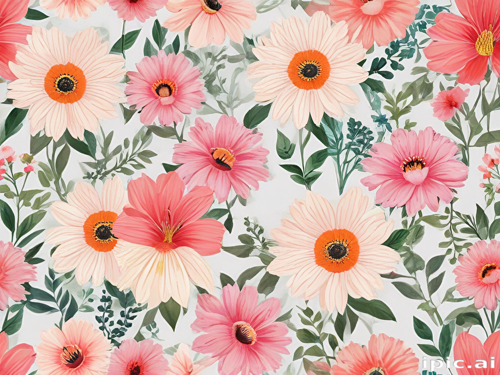 Vibrant Floral Pattern Featuring Colorful Daisies and Delightful Blooms