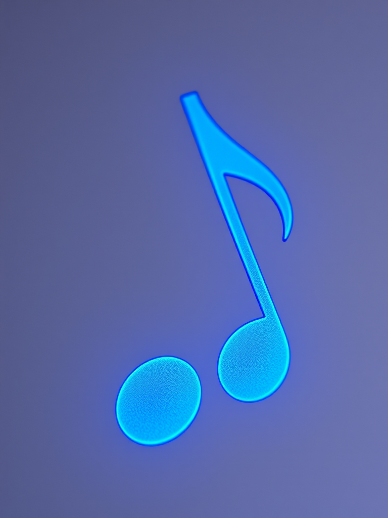 Create a vibrant blue musical note on a transparent background, captured with a DSLR camera, using a 50mm lens at f/2.8, ISO 100, and a shallow depth of field to enhance clarity and focus.