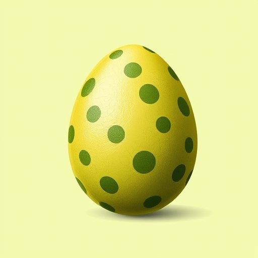 Generate a detailed illustration of a green spotted egg on a solid background, using a DSLR camera with a 50mm lens, aperture f/2.8, ISO 100, shot from a frontal view with soft lighting to enhance texture and color depth.