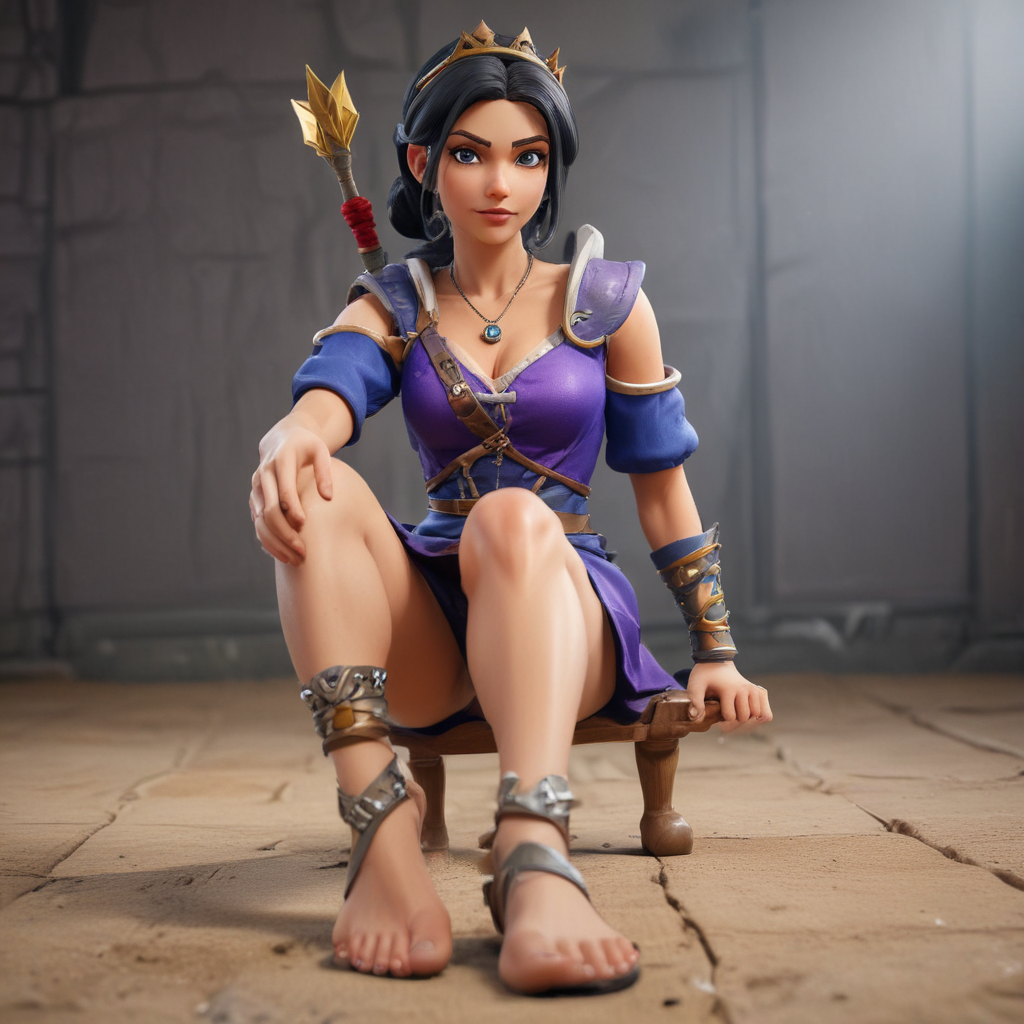 Free Ai Image Generator - High Quality and 100% Unique Images - iPic.Ai 4k  photo of the archer queen from the game "clash royale" pointing  the soles of her bare feet at