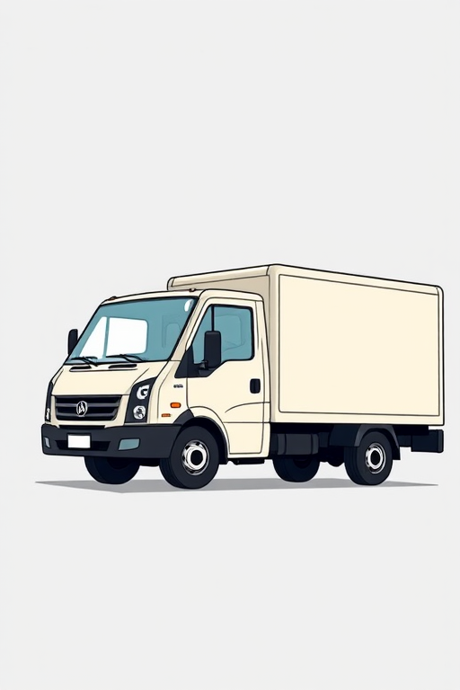 Create a detailed illustration of a side view of a delivery truck with a clean and modern design, using a high-resolution digital art style, ISO 100, f/8 aperture, 1/250 shutter speed, in a standard format for a high-quality image.