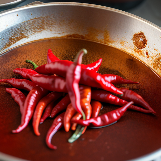 making chilli oil with fresh chillies and garlic