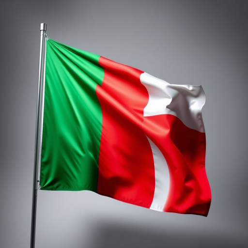 Create a high-resolution image of an Italian flag with vibrant colors and smooth gloss, using a DSLR camera, 50mm lens, f/2.8 aperture, ISO 100, in a studio setting with softbox lighting for even illumination.