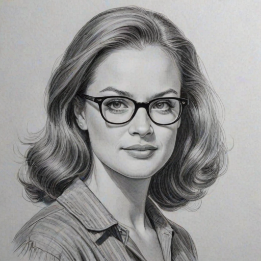 Splendid Kelsey Grammer, pencil sketch, portrait of Bewitching woman 1949s in glasses, hair style beatnik, outline, clear lines, fine lines, 8k