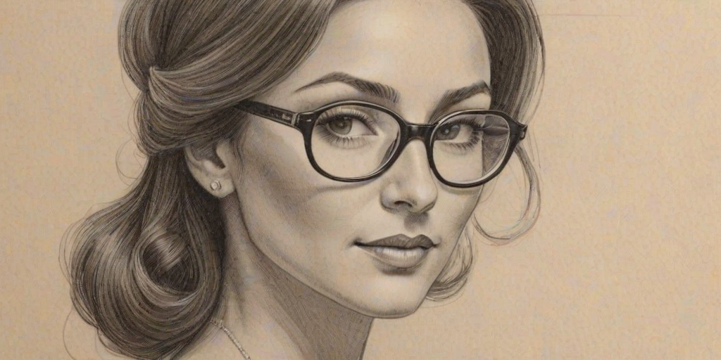 Exquisite Marisol Nichols, pencil sketch, portrait of Magnificent woman 1937s in glasses, hair style beatnik, outline, clear lines, fine lines, 8k