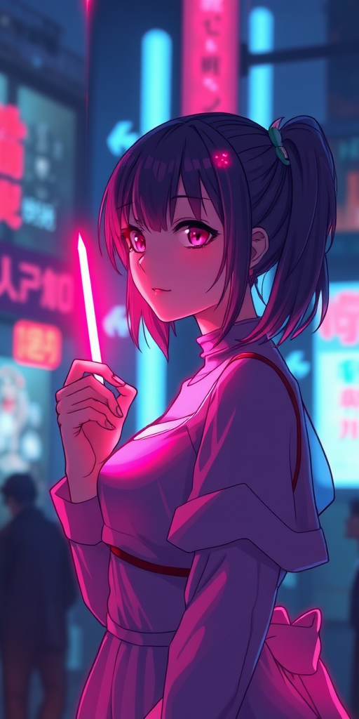 lycg with anime girl on it glowing red and pink